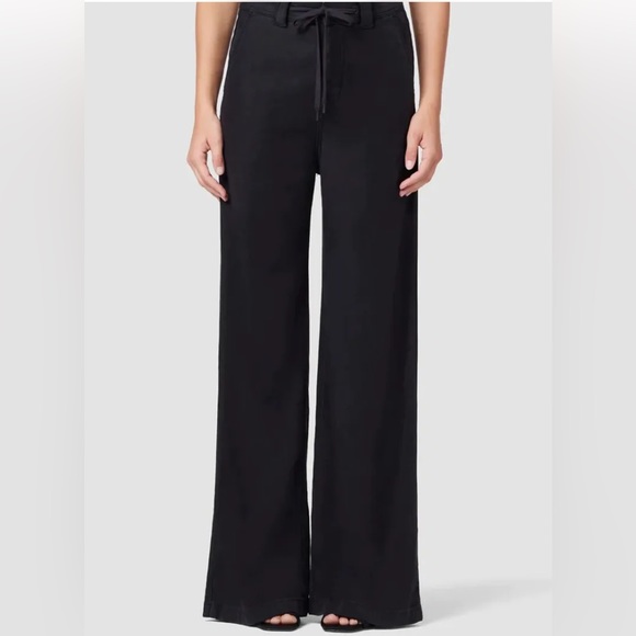 🌈 HUDSON Black Wide Leg Flare Linen Pants High Rise Size 30/10 - Picture 2 of 13